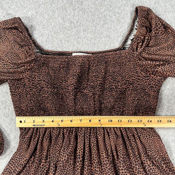 12 Thompson Animal Print Babydoll Blouse Women's Medium Brown Sheer Sleeve Smock - Picture 6 of 9